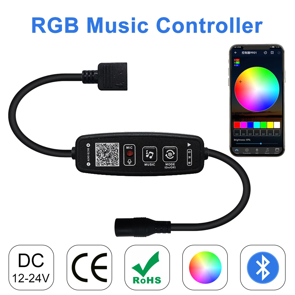 

DC5-24V Bluetooth Mini RGB Controller Button/Phone APP Wireless Control Music Group Feature For 5050 2835 5730 RGB LED Strip