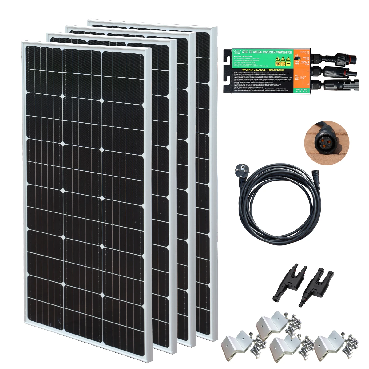 

XINPUGUANG 400W Glass Solar Panel grid Photovoltaic System Balcony Power Plant PV Monocrystalline Home 220V 230V 600W Inverter