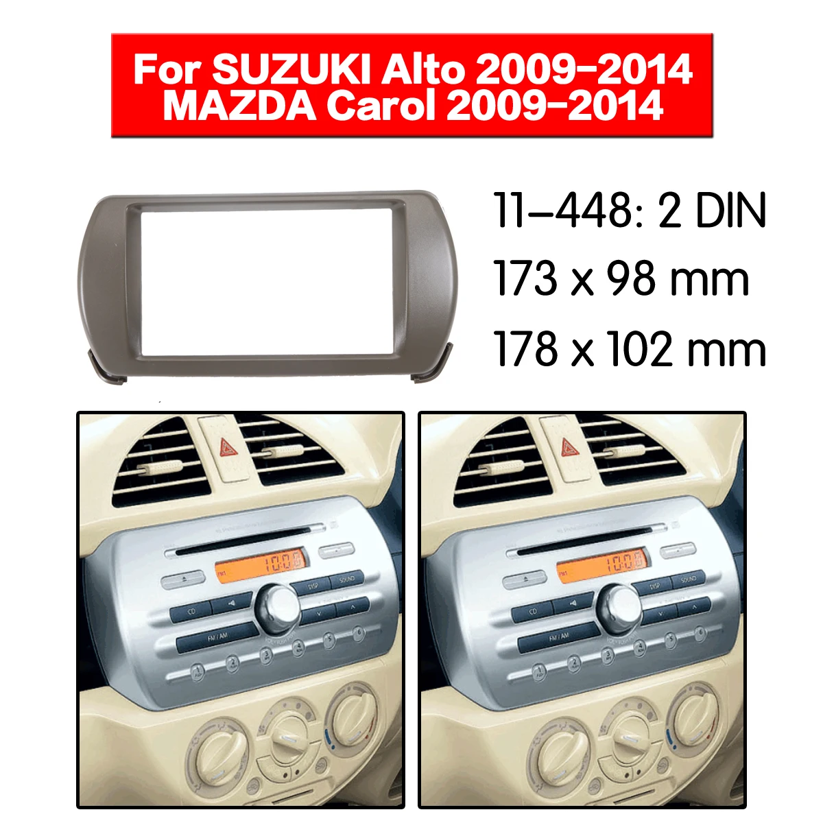 

For SUZUKI Alto HA25S/HA35S/MAZDA Carol 2009-2014 Carradio Fascias Video Player Panel Frame 2 Din Stereo Cover Frame Accessories