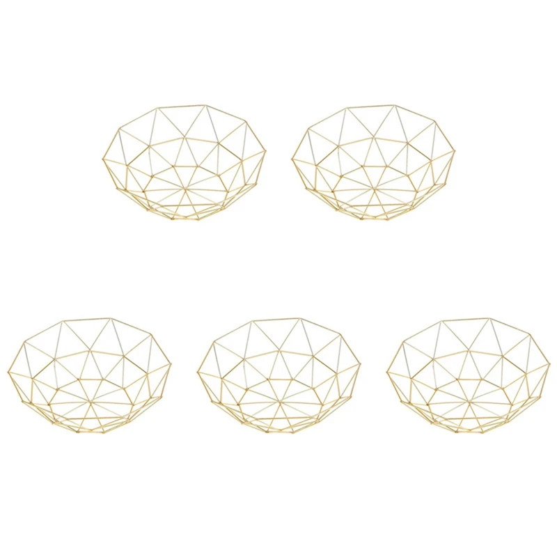 

5X Metal Wire Fruit Basket Fruit Bowl, Large Round Bread Storage Bowl Stand