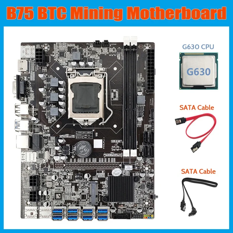 

B75 ETH Mining Motherboard+G630 CPU+2XSATA Cable LGA1155 8XPCIE USB Adapter MSATA DDR3 B75 USB BTC Miner Motherboard