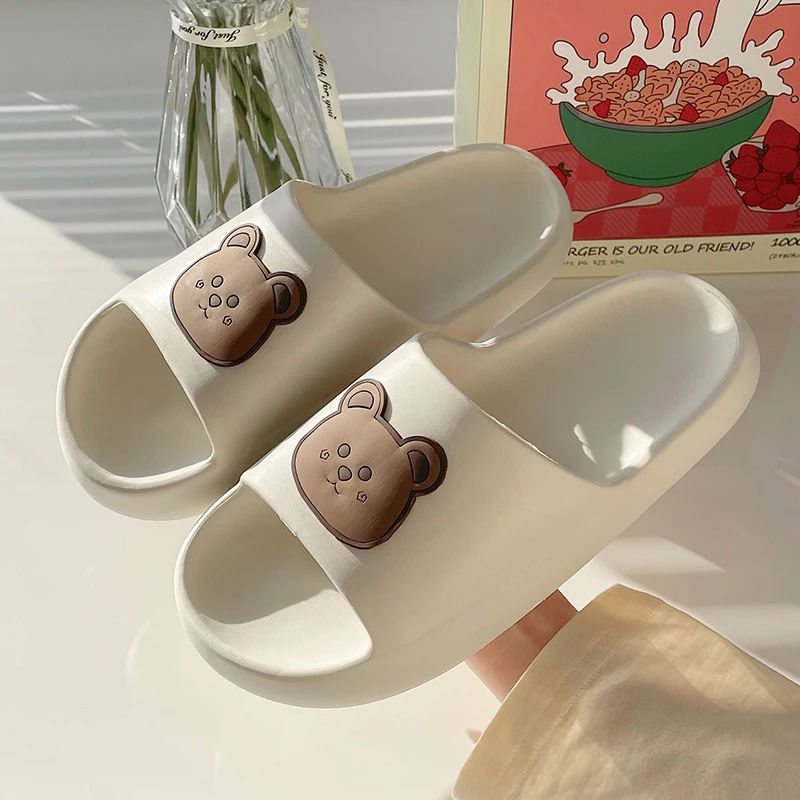 

2022 Women Slippers Summer HomeThick Platform Bathroom Indoor Anti-slip Soft Sandals Ladies Shoes Beach Cartoon Bear Men Shoes