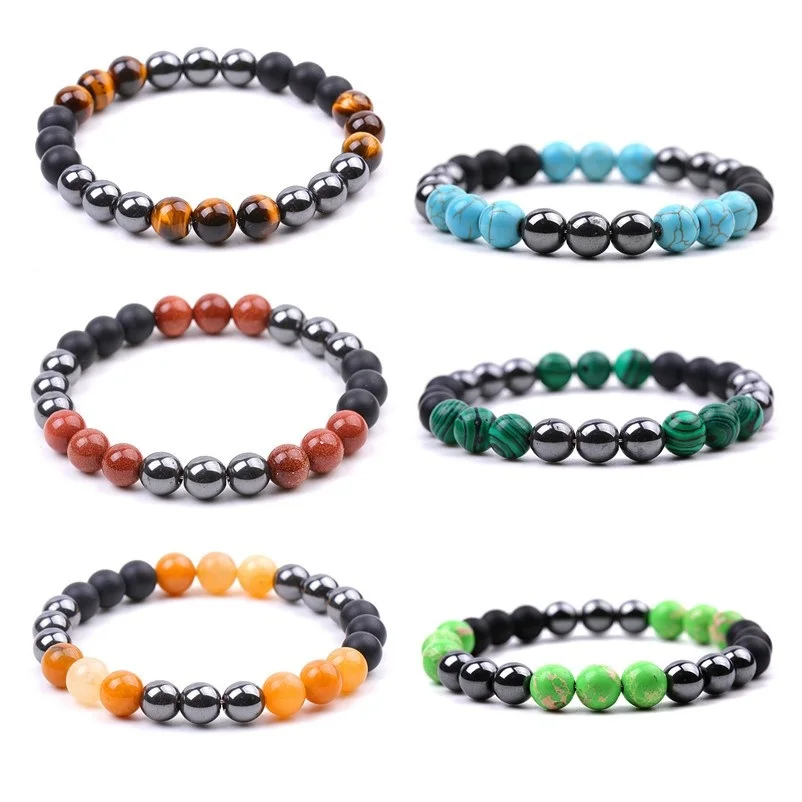 

10pcs 8mm Black Hematite Natural Tiger Eye Stone Malachite Kallaite Beads Bracelet Bangles Bracelets for Women Yoga Jewelry