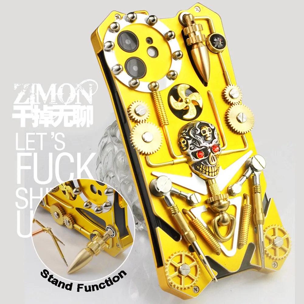 

Shockproof Armor Metal Gear Case For iphone 13 Pro Max Case Luxury Gold Skeleton Case For iphone 13 Case With Kickstand Cover