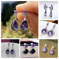 new charming drop earrings women bright purple zirconia elegant feminine delicate ladies party accessories fancy jewelry