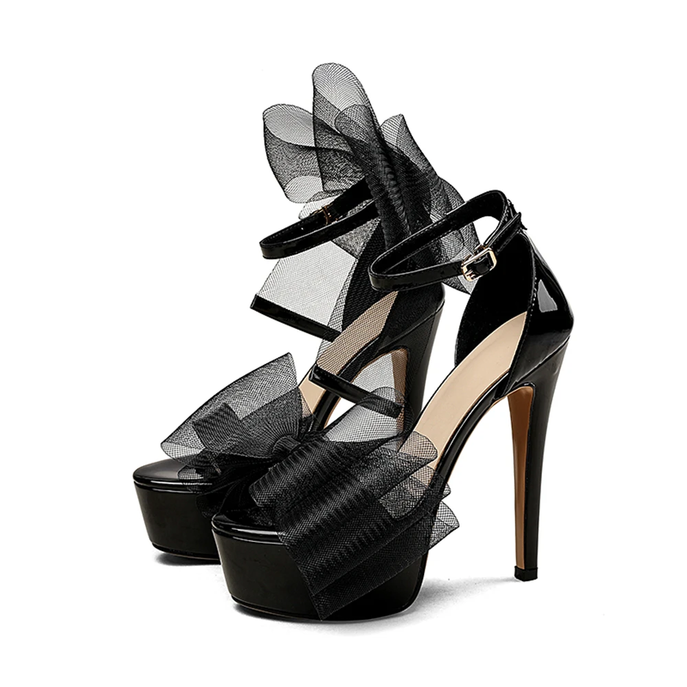 Women High Heeled Waterproof Platform SandalsExtra Large Butterfly-Knot Hollow Sandals Super High Heels Dress Party Large Shoes