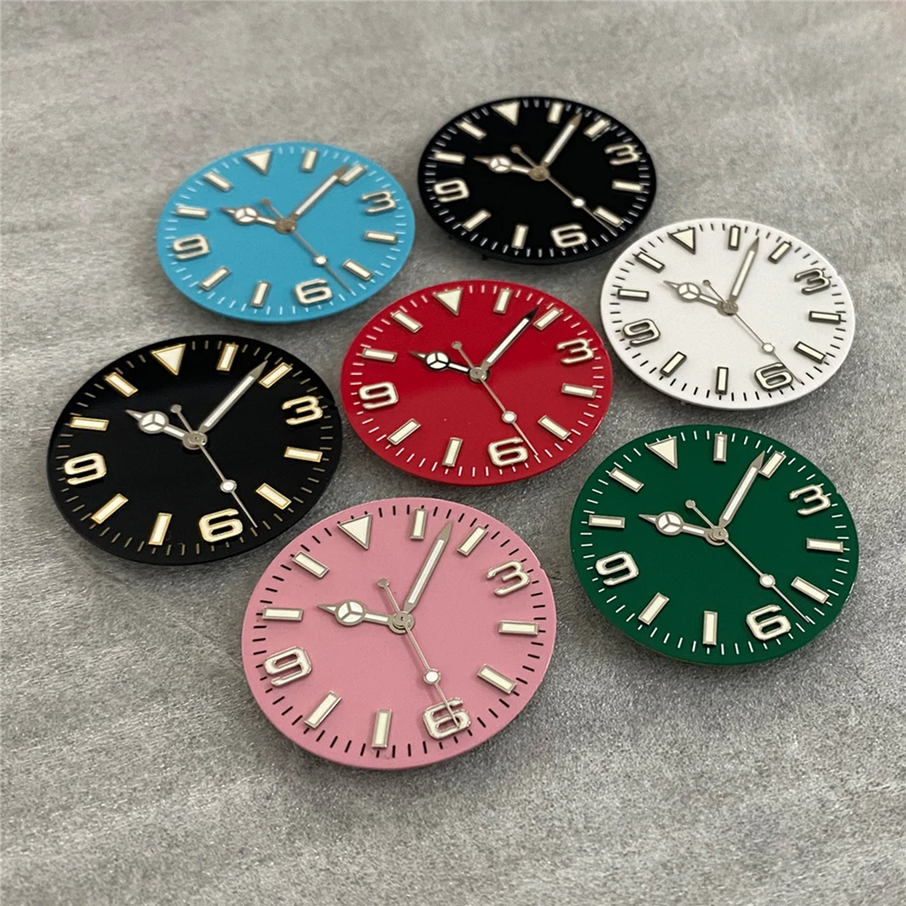 

28.5MM Watch Dial+Needle Green Luminous 369 Nail Dial Hands for NH35/ NH36/4R/7S Movement Modification Part