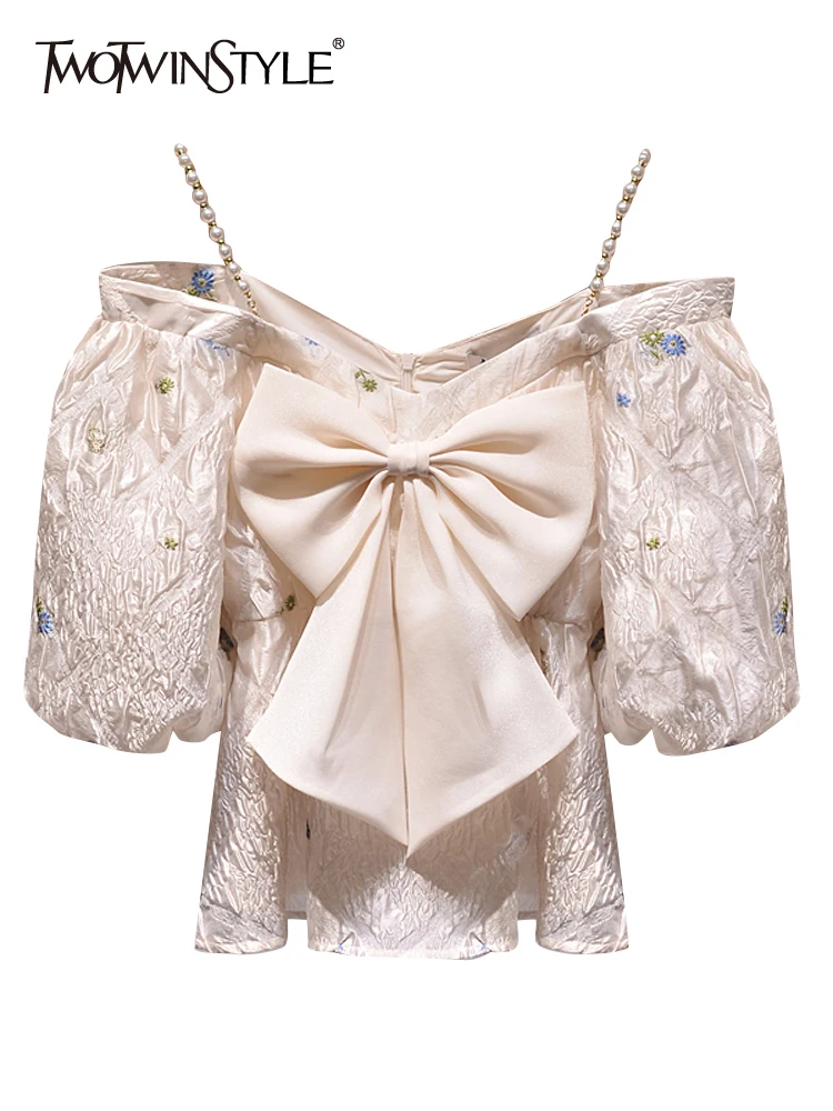 

Женская рубашка TWOTWINSTYLE, свободная Однотонная рубашка с квадратным воротником, рукавами-фонариками и бантом, летняя одежда, Новая мода