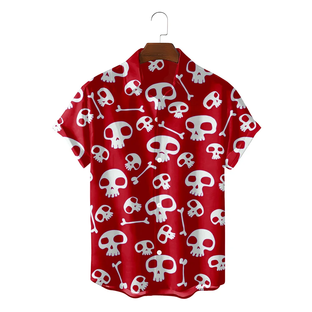 

Summer Men's Skull Pattern Shirts Hawaiian Casual Comfort Cardigan Retro Shirts Loose Plus Size Men's Tops