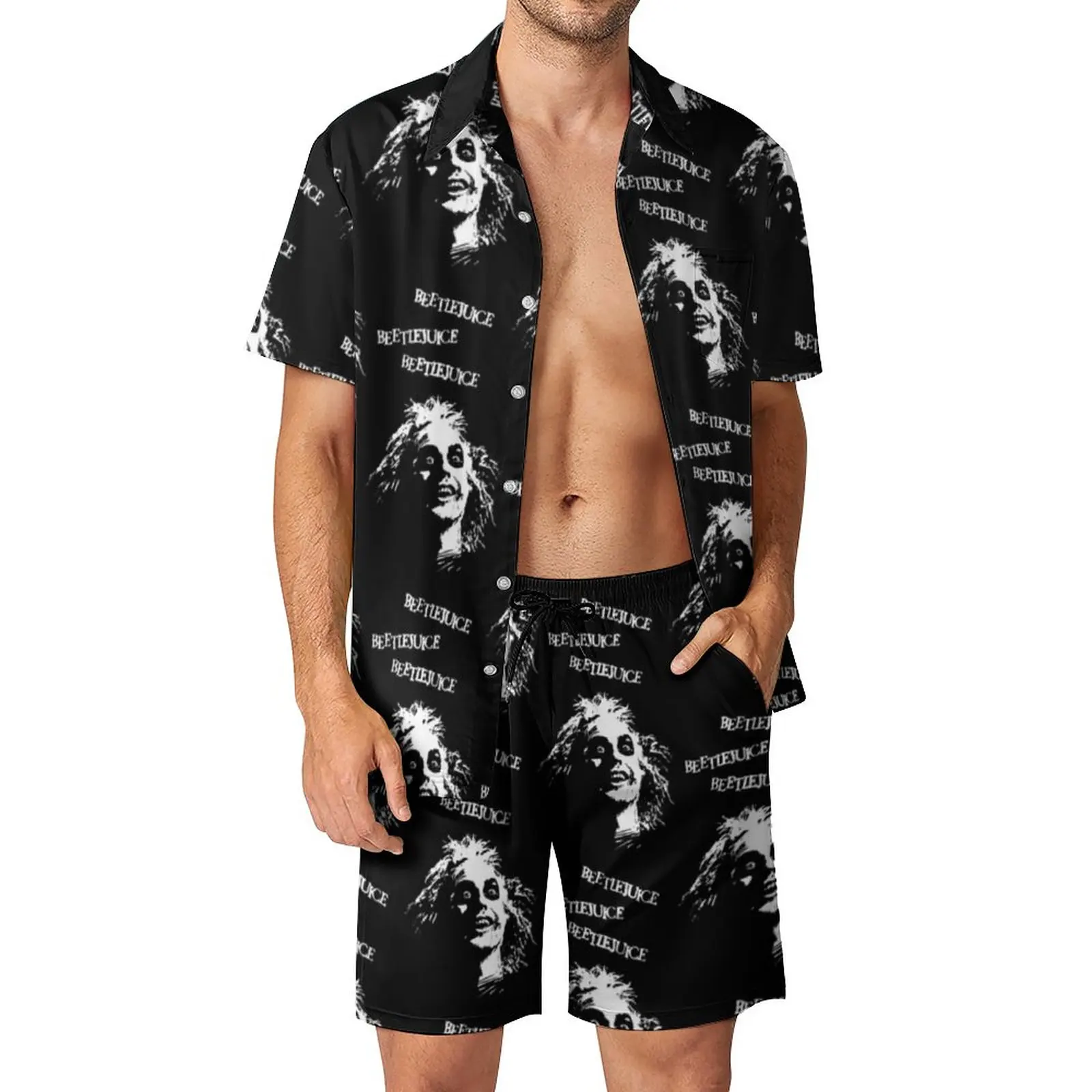 

Beetlejuice Beach Men Sets Horror Cult Film Casual Shirt Set Summer Pattern Shorts 2 Piece Streetwear Suit Big Size