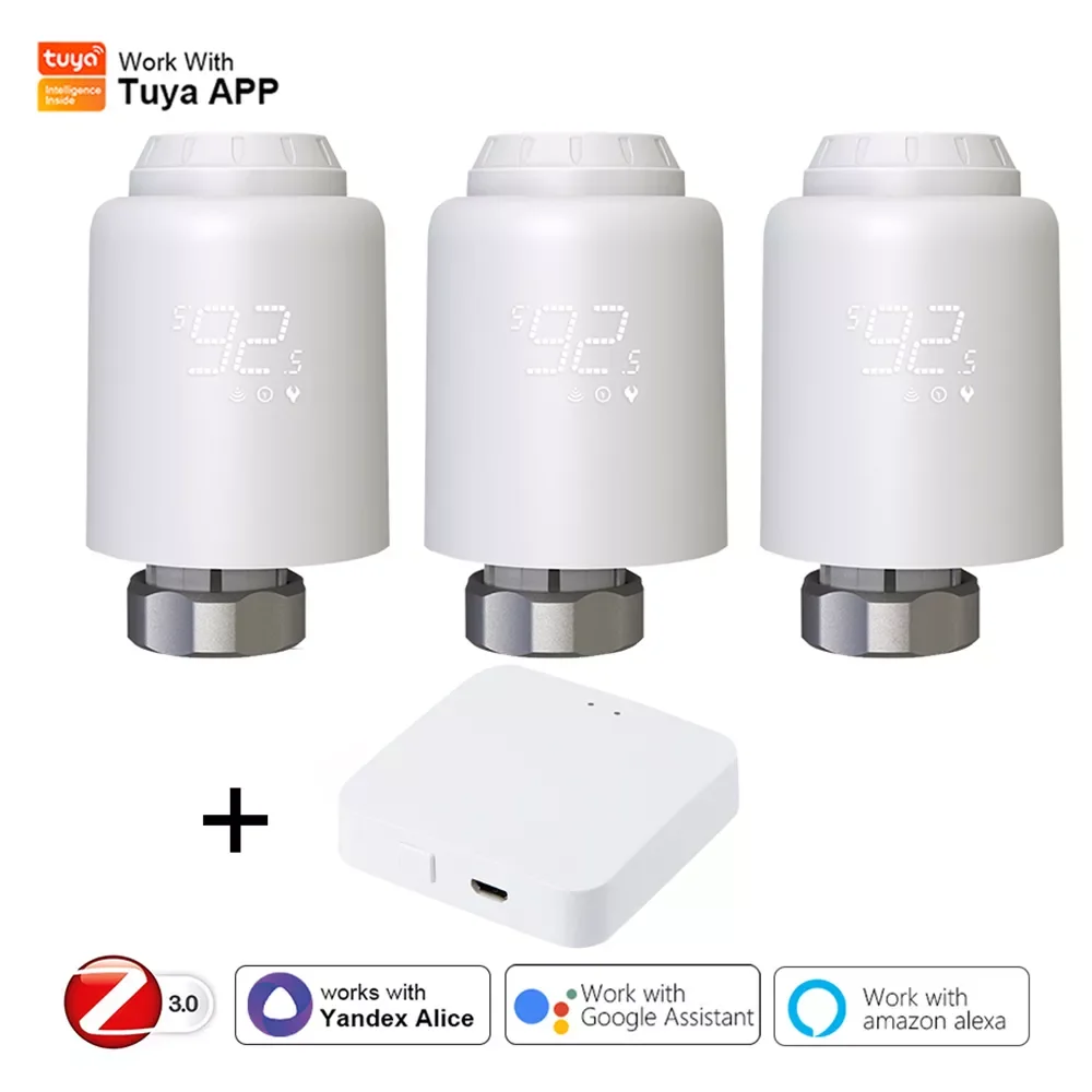 

Термостатические клапаны радиатора Zigbee3.0 с Wi-Fi, умные беспроводные термостаты с управлением через приложение для домашнего отопления, терм...