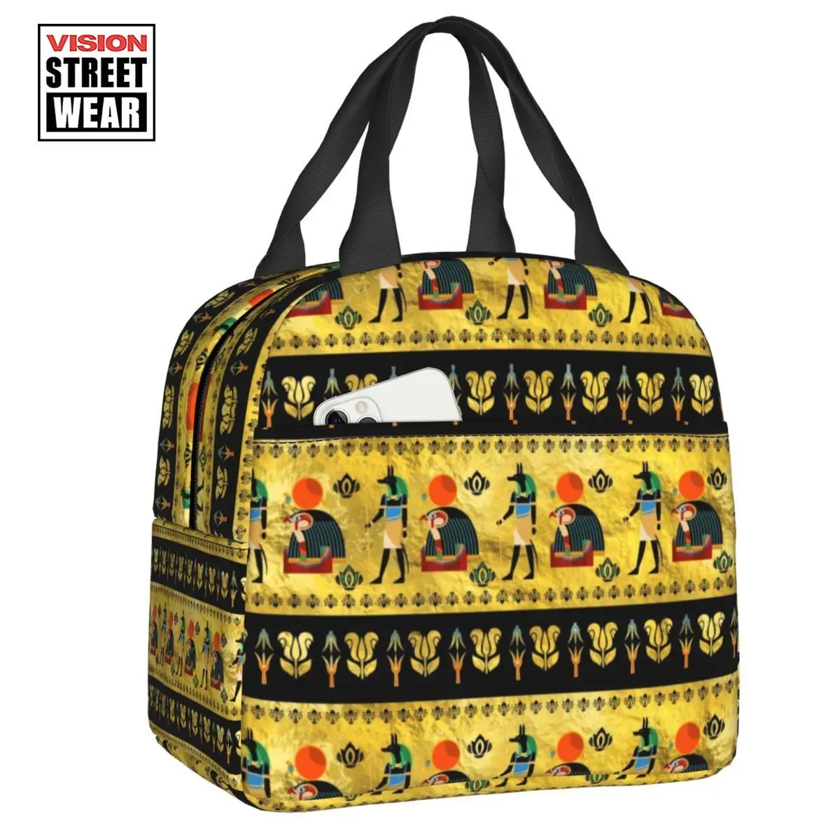 

Egyptian Symbols Pharaoh Gold Insulated Lunch Bags For Ancient Egypt Culture Cooler Thermal Bento Box Work School Travel