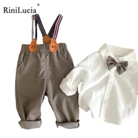 rinilucia fashion kids boy gentleman clothing set long sleeve white shirt topsoveralls clothes outfit boy formal suit