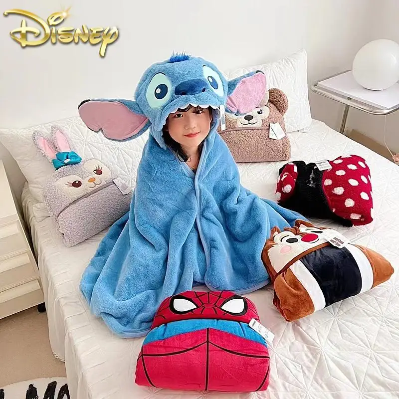 

Stitch Disney Blanket Winter New Spider Man Minnie Donald Duck Shirley Rose Hooded Shawl Blanket Blanket Christmas Gifts