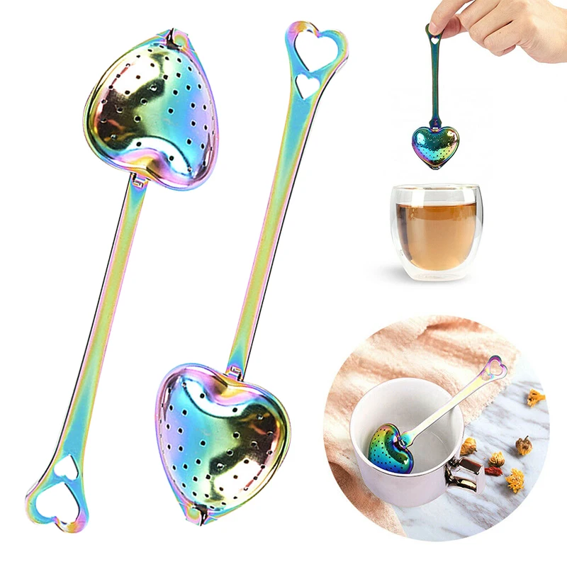 

2pcs Stainless Steel Tea Leaf Herbal Filter Strainer Spoon Heart Shape Tea Infuser Teaware Supplies Kitchen Tools