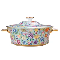 9 inch flower enamel large soup poy bowl with cover palace style chinese soup pot household jingdezhen ceramic tableware