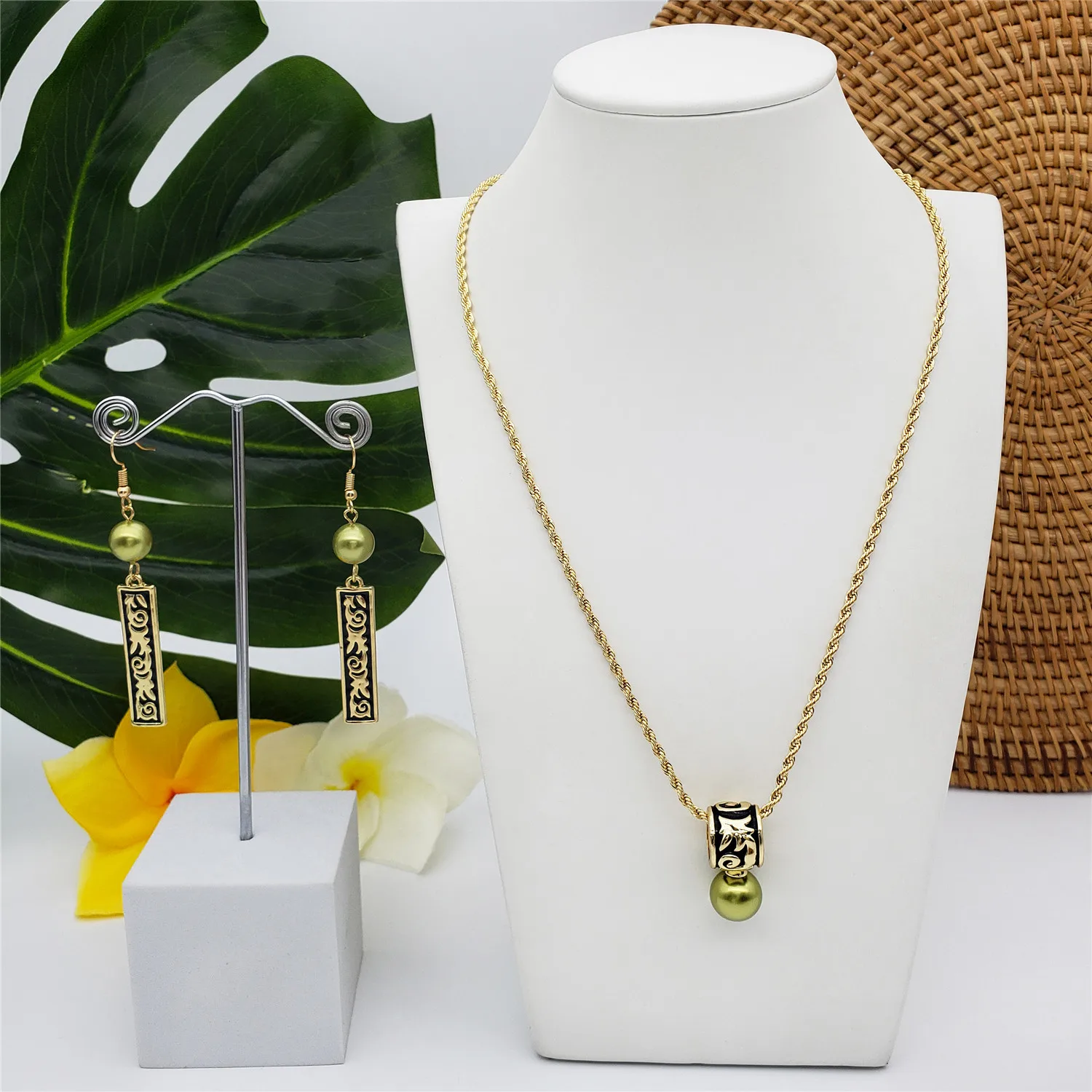 Модное ожерелье и серьги из гавайской Полинезии самоанской пляжной черной