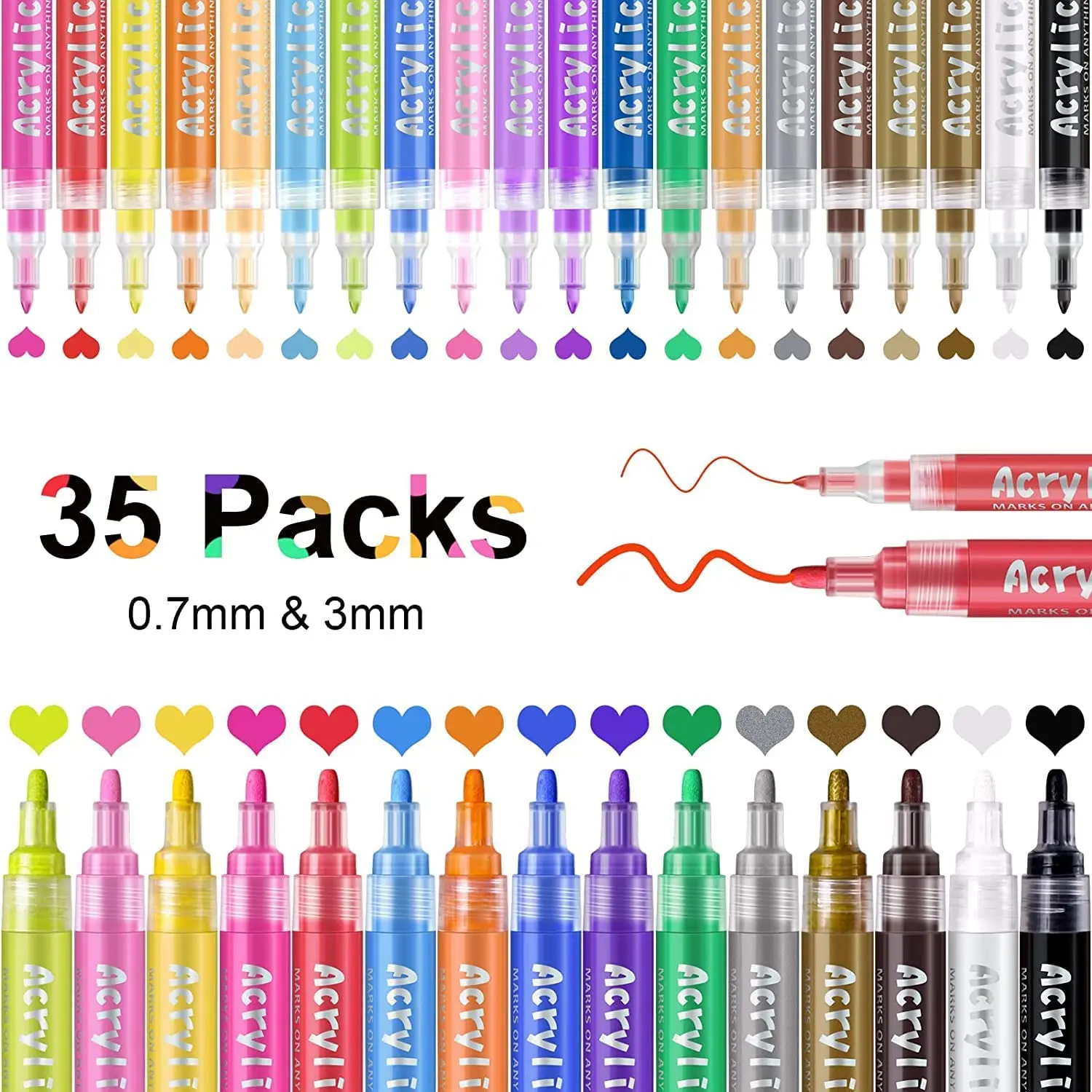 

35 Premium Acrylic Paint Marker Pens, Long-Lasting Paint Pens with Extra Fine and Medium Tip, Paint Markers Set for Rock, Wood