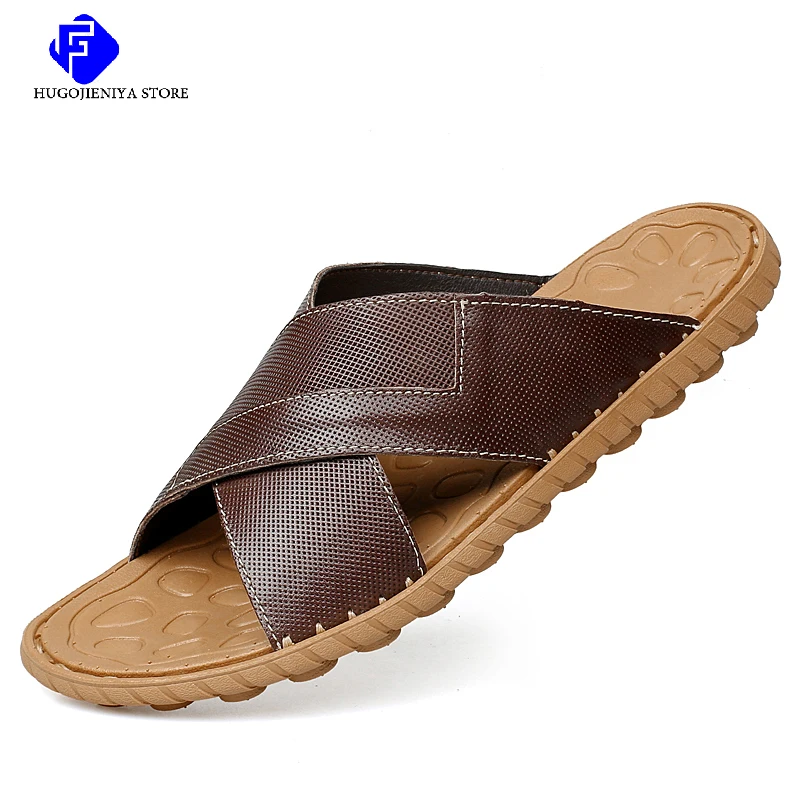 

2022 Leather Men Flip Flops Summer Outdoor Men's Slippers Classic Rubber Roman Sandals Men Wading Trekking Sandals Big Size 47