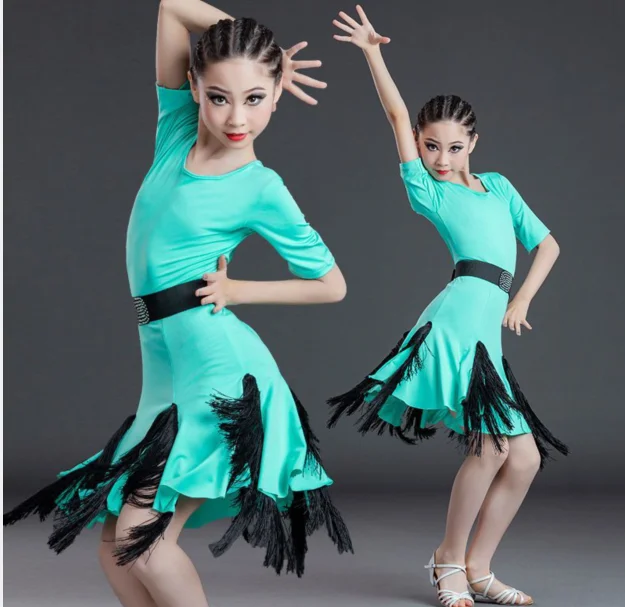 

1pcs/lot children latin dancing dress girl tassel latin dancing dress 3colors