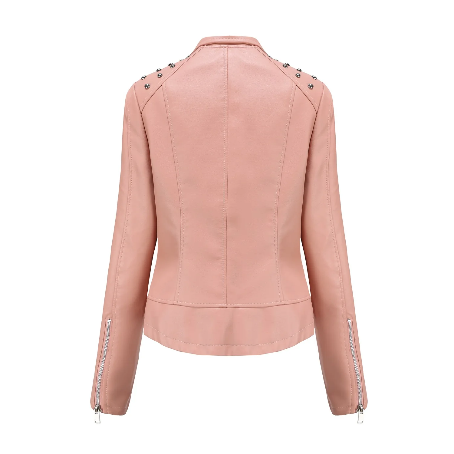 Beaded Leather Jacket Female Long-sleeved Short Fashion Jacket Lapel Biker Clothes Female Jacket