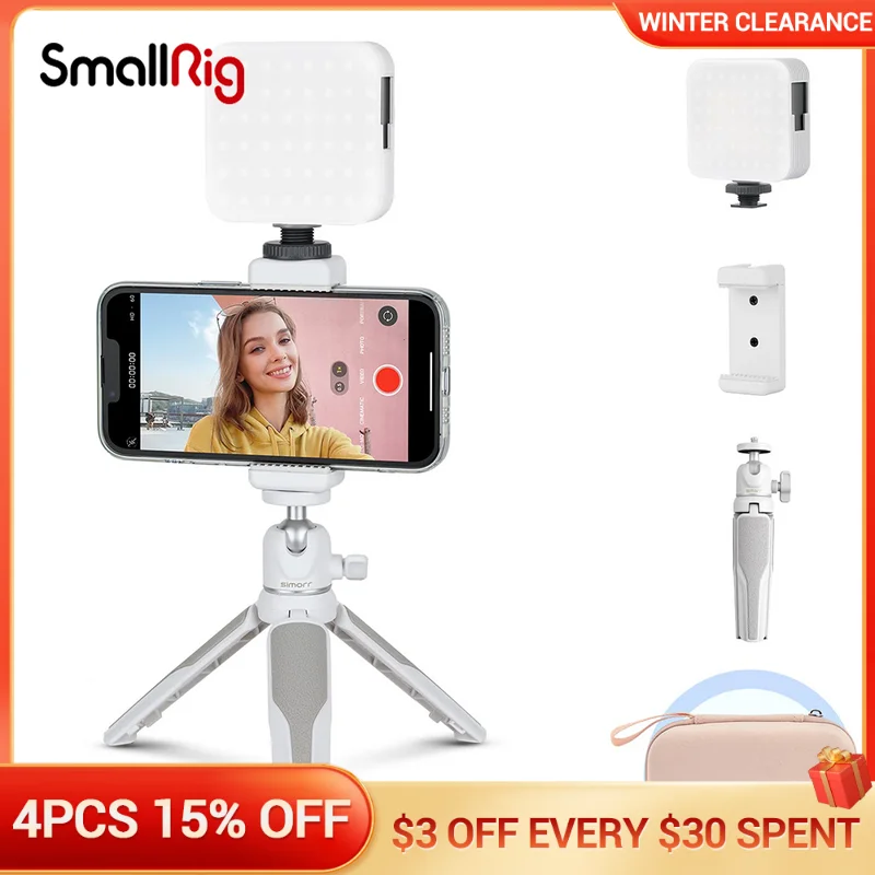 

Комплект для видеосъемки SmallRig, комплект для видеосъемки со светодиодной подсветкой и держателем для телефона, совместимый с iPhone, штатив для...