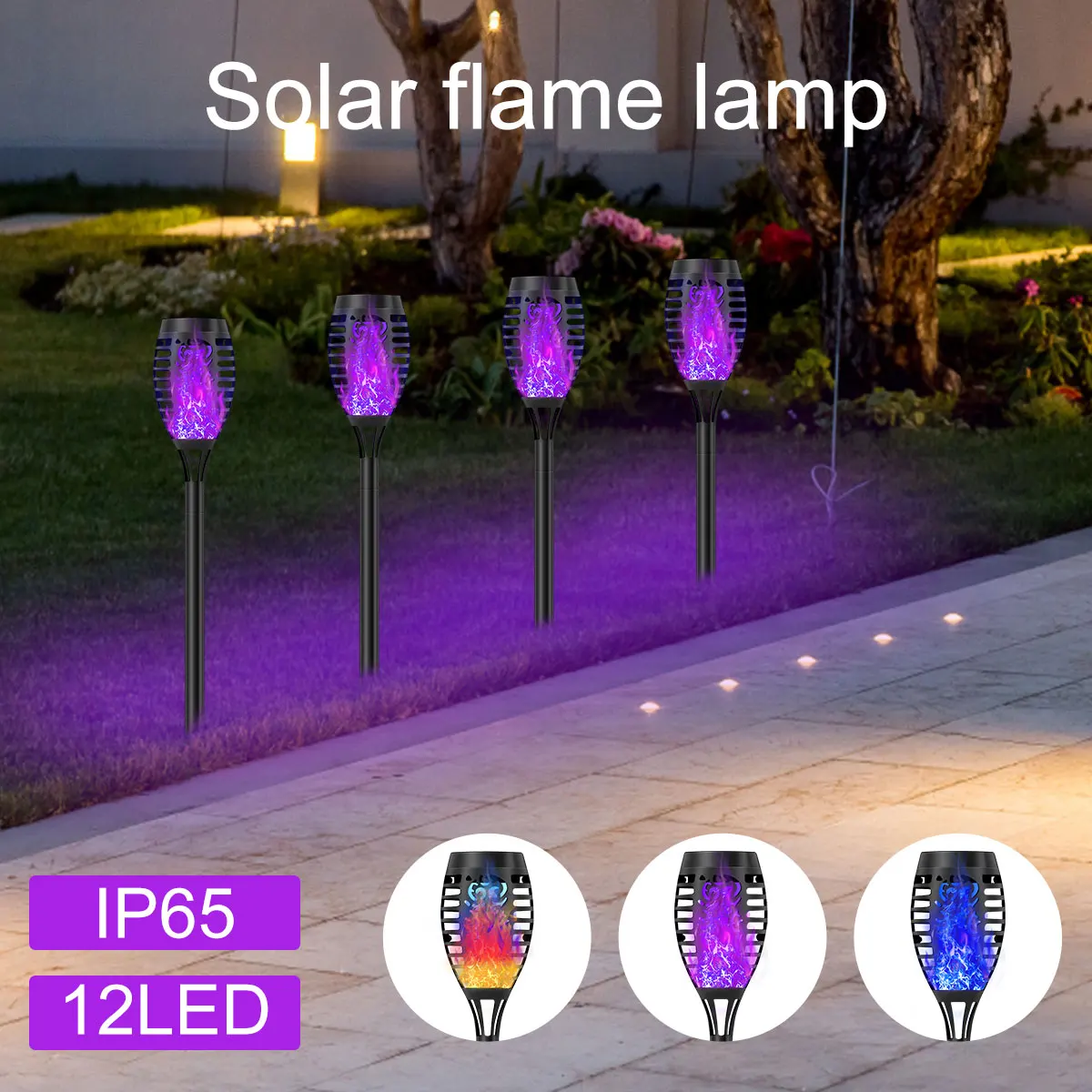 

4pcs Solar Outdoor Torch Light 12LEDs Solar Flame Lights IP65 Waterproof Solar Flame Lights Dusk to Dawn Auto On/Off Landscape