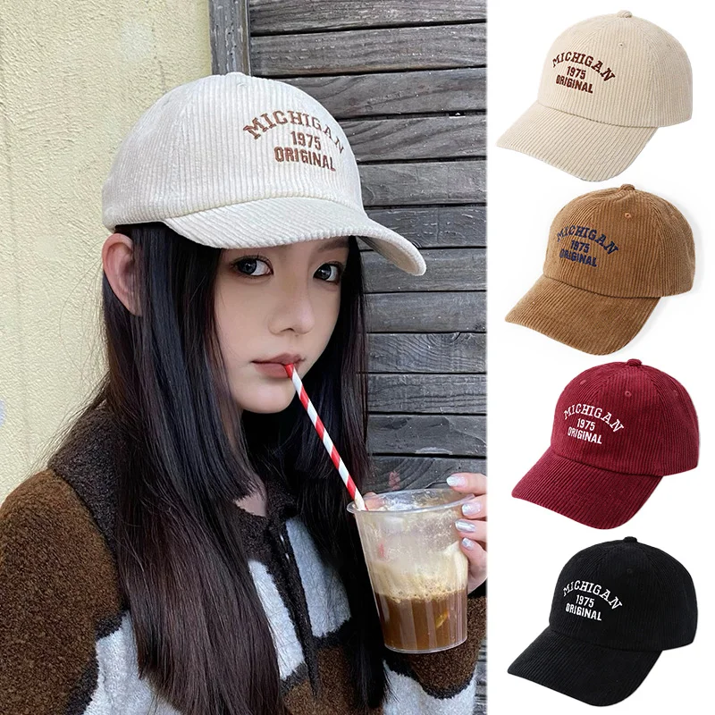 

Letters Embroidery Corduroy Baseball Cap For Men Women Autumn Winter Snapback Solid Color Hat Unisex Hip Hop Dad Trucker Caps