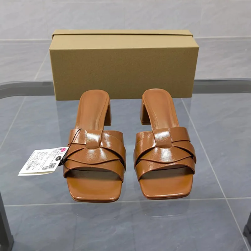 Womens Slippers 2023 Summer Fashion Leather Platform Sandals Female Squared Toes Slides Outwear Ladies Casual Slipper Size 42