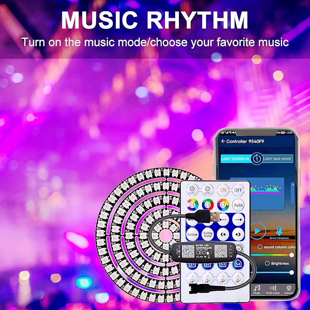 WS2812B Светодиодное кольцо с индивидуальной адресацией 5050RGB USB 28 клавишами