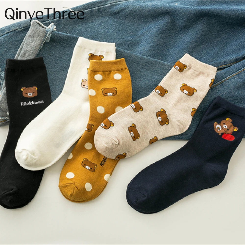 

New Funny Cartoon Women's Breathable Cotton Socks Cute Bear Lovely Animal Pattern Girl Gift Sock Female Christmas Sox Dropship