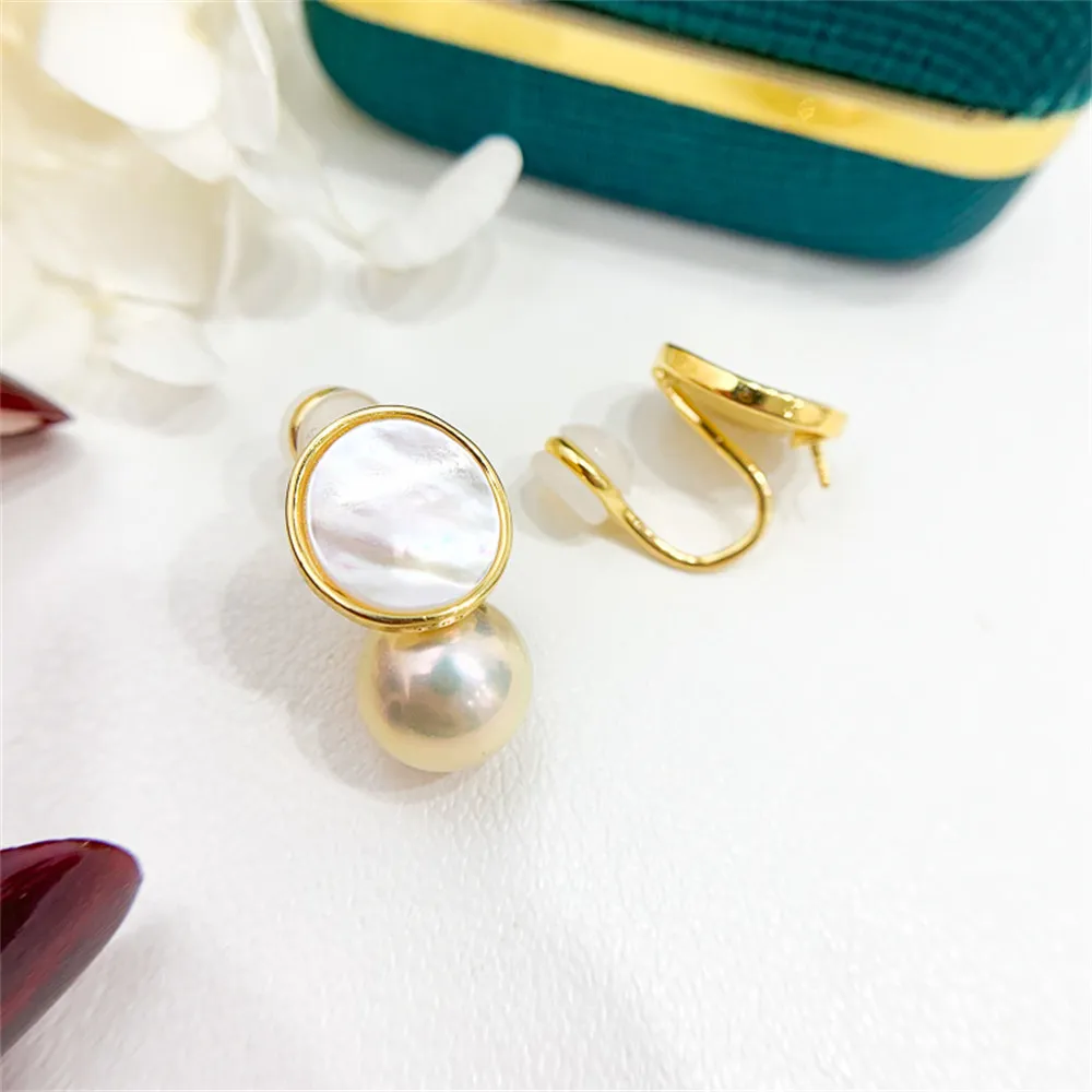 

DIY Pearl Ear Stud Accessories S925 Sterling Silver Jewelry Gold Ear Stud Female Empty Fit 9-12mm Beads