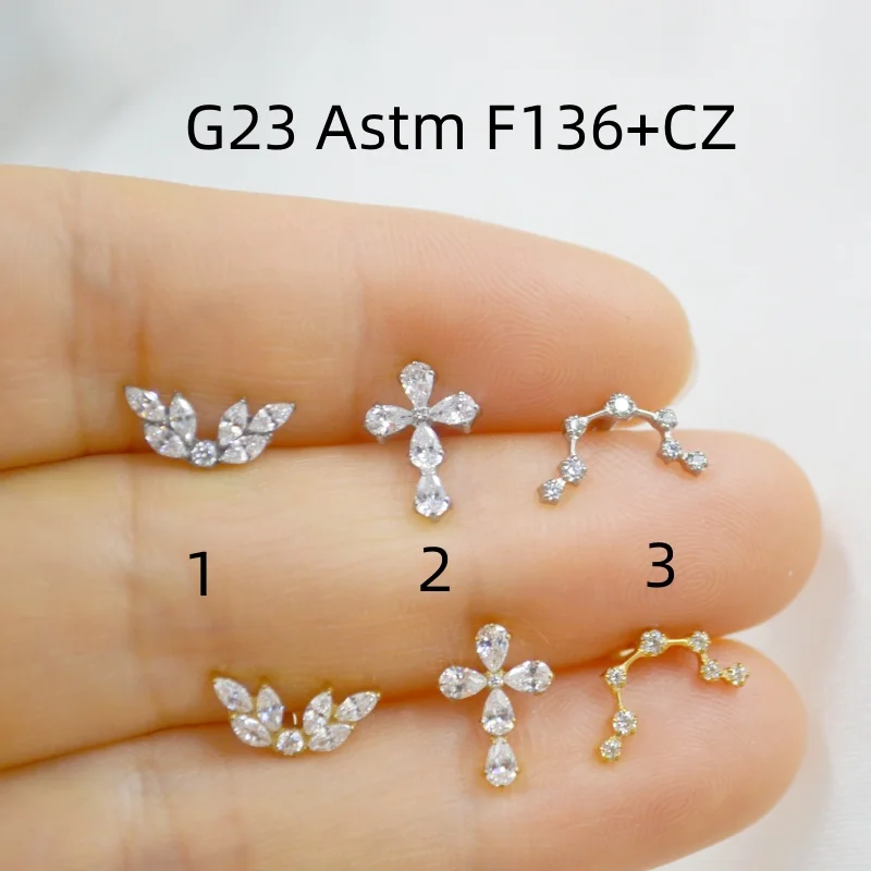 Фото LOT10pcs украшения для тела G23 Титан Astm F136 CZ губная губа кольцо пирсинг губ уха спираль бар ювелирные изделия для пирсинга №1