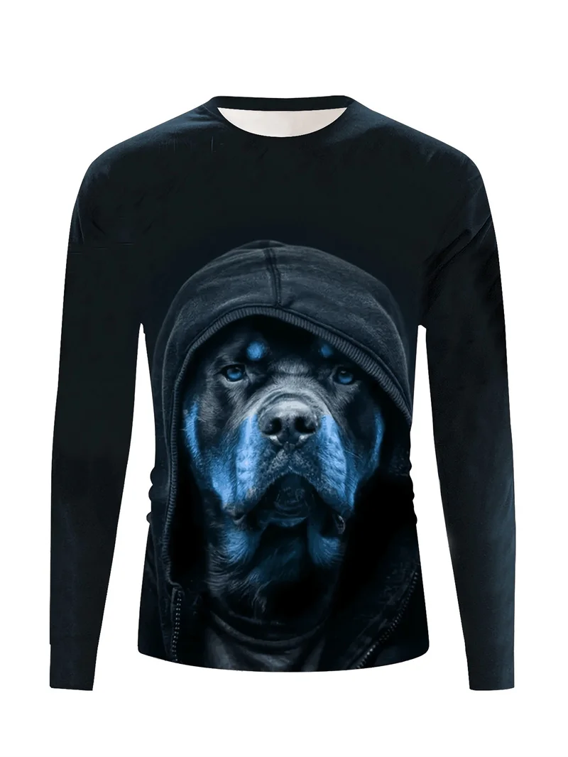 Футболка мужская с 3D-графикой крутой собаки модная тенниска длинным рукавом и
