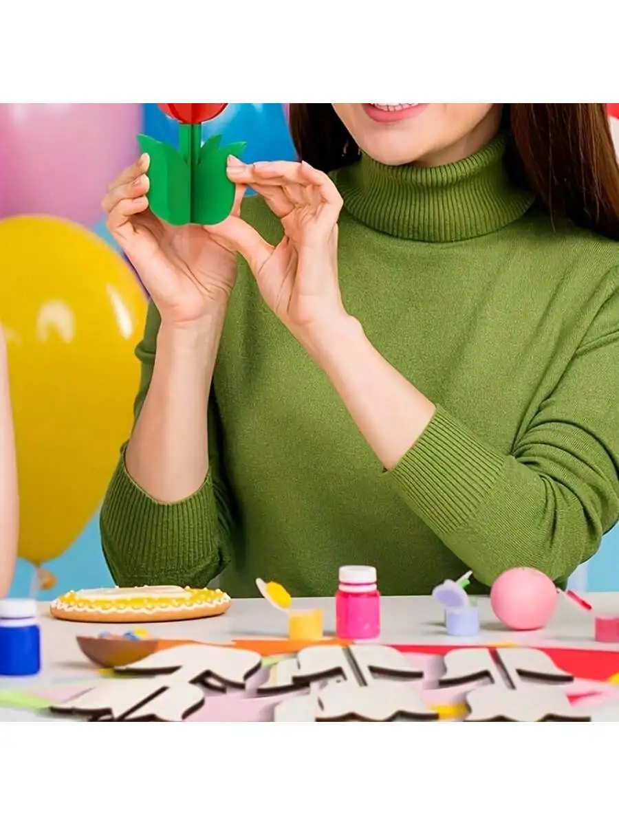 Фото 6/12/24 незаконченные деревянные DIY форма тюльпана в сборе 3D деревянные кусочки окрашенные тюльпаны деревянные поделки на Пасху День матери Отца D №3