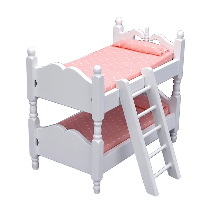 

Новинка, деревянная мебель для кукольного домика в масштабе 1:12, детская двухъярусная кровать с лестницей