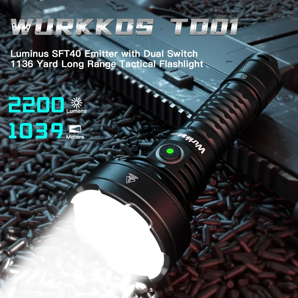 Wurkkos TD01 Армейский тактический фонарик 2200LM Факел для самообороны 21700 EDC