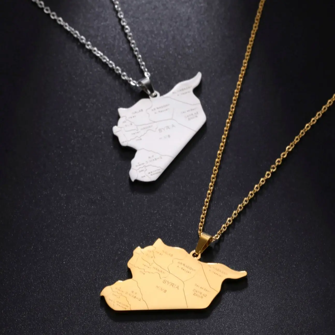 LIKGREAT карта Сирии сердце кулон ожерелья из нержавеющей стали модное колье сирианы