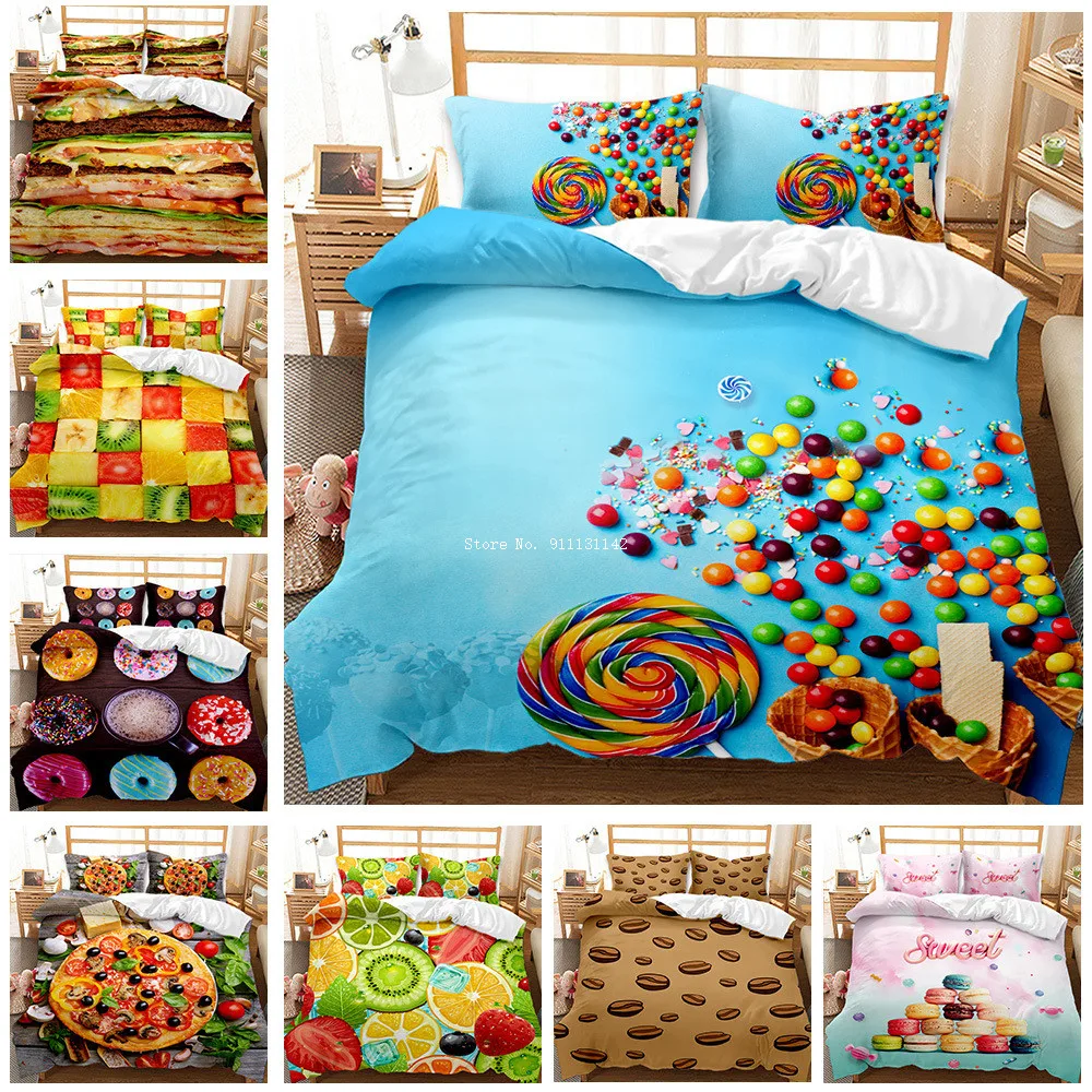 

Little Fresh Food Doughnut Printed 2/3 Piece Bedding Set Down Duvet Covered Pillowcase Bed Adult Children Bedroom Decor Items