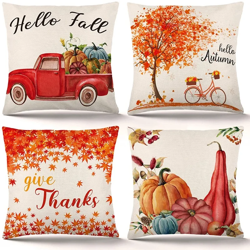 

Популярные осенние наволочки, Осенние искусственные наволочки, праздничная льняная подушка в рустикальном стиле, семейная наволочка для д...