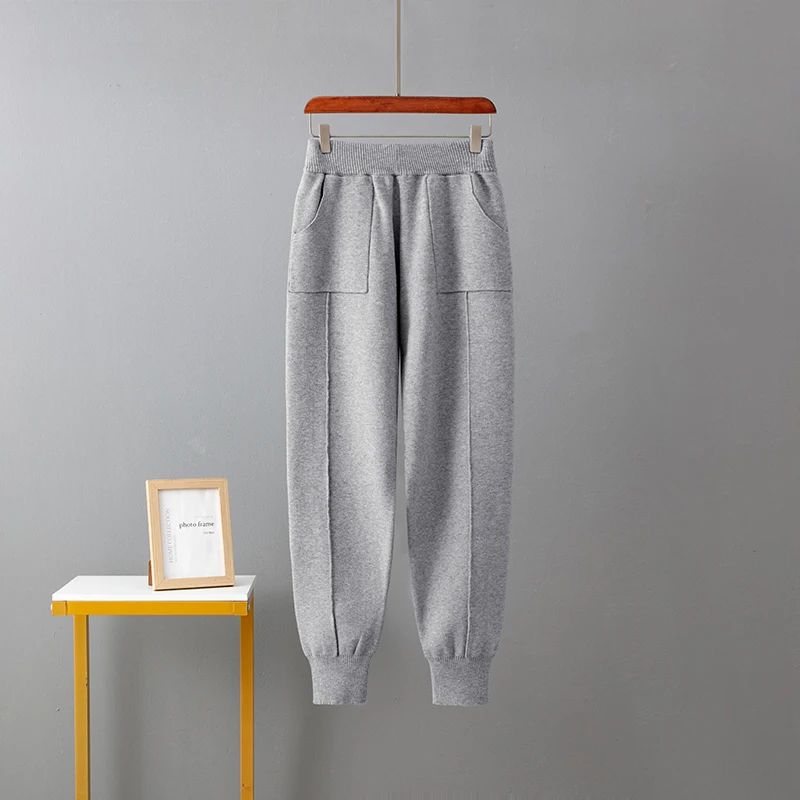 HLBCBG женские трикотажные длинные повседневные брюки с эластичным поясом высокой