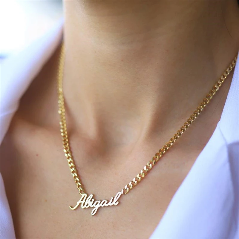 

Hip Hop Personality Custom Name Cuban Chain Necklaces Stainless Steel Choker Necklaces For Women Jewelry Party Gift Collier