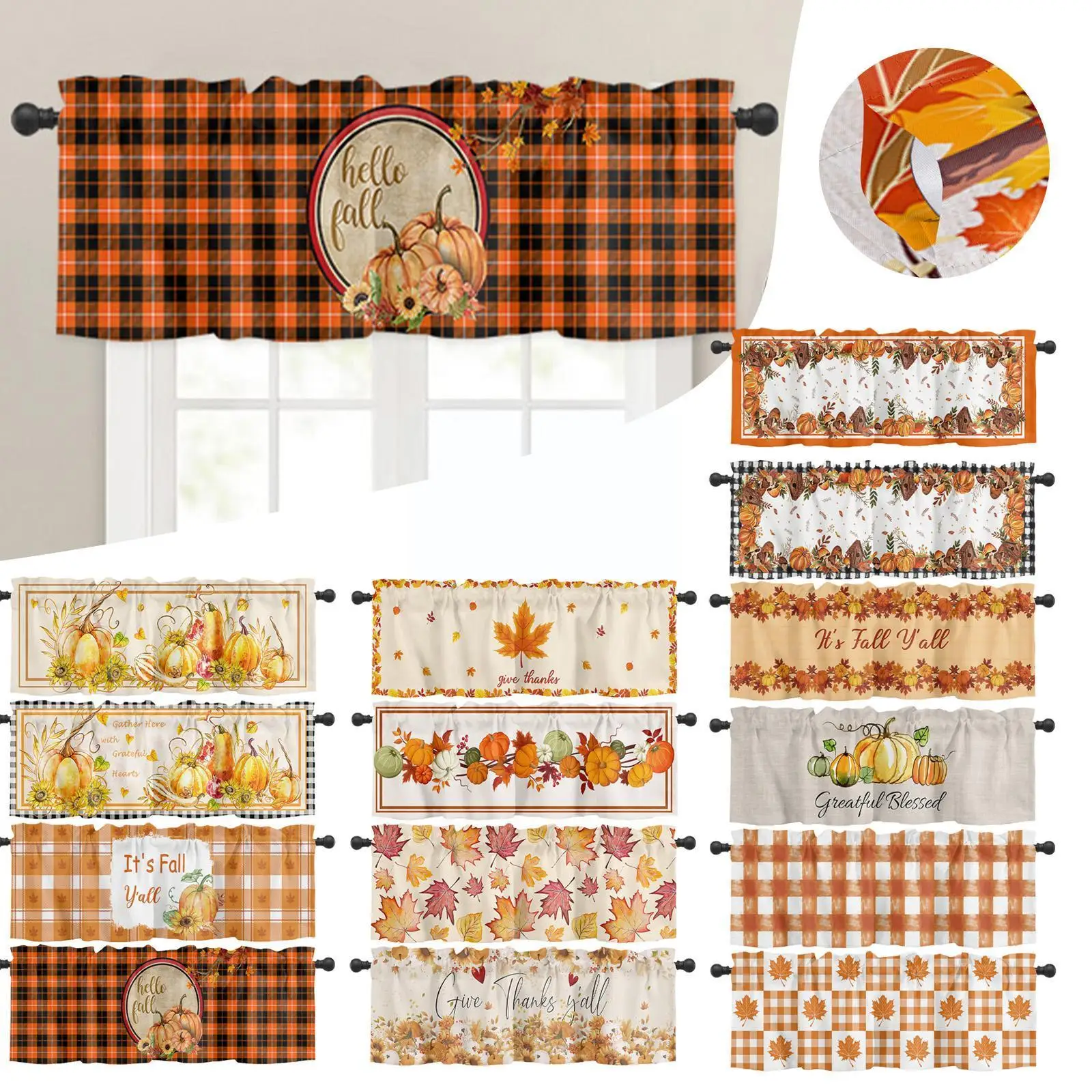 

Modern Curtains Autumn Pumpkin Maple Leaf Baby Room Room Living Curtains Terrace Bedroom Kitchen Curtain Valance P8n2