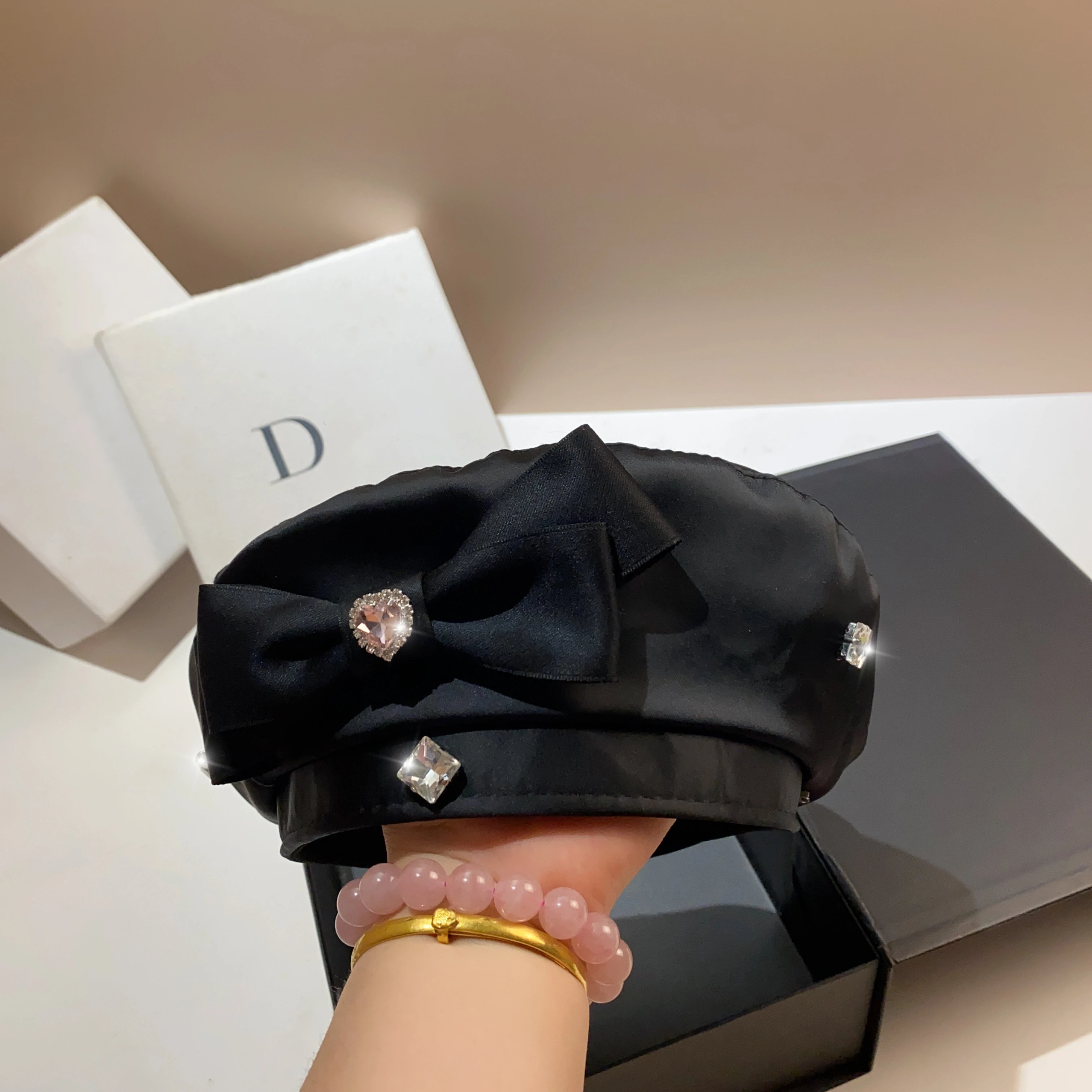 Французский симпатичный берет с бантом имитация уксусной кислоты черный