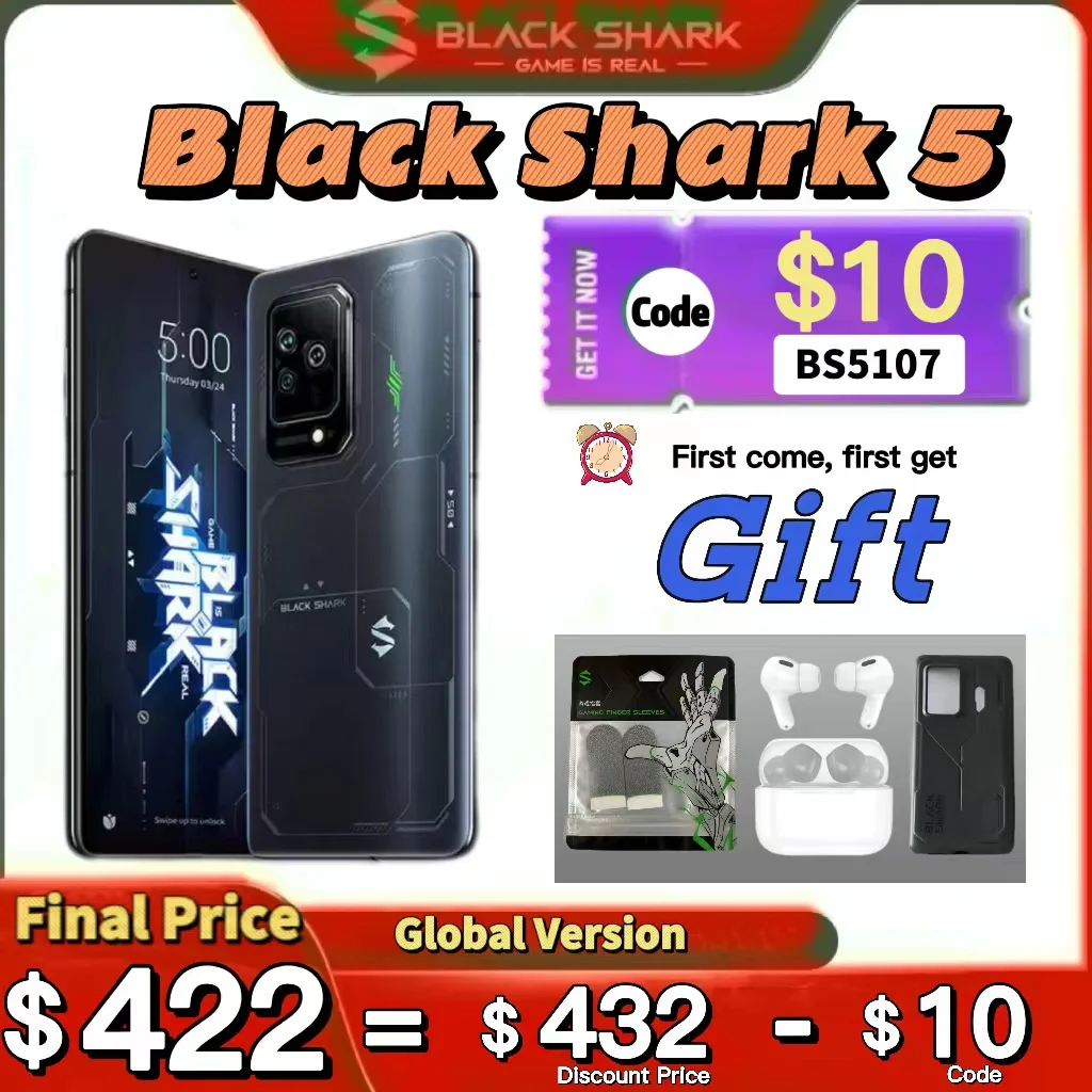 Black Shark 5 In Stock Gaming Phone Global Version 5G Smartphone 120W Fast Charge Snapdrag 8 144Hz Magnetic Pop-up Triggers
