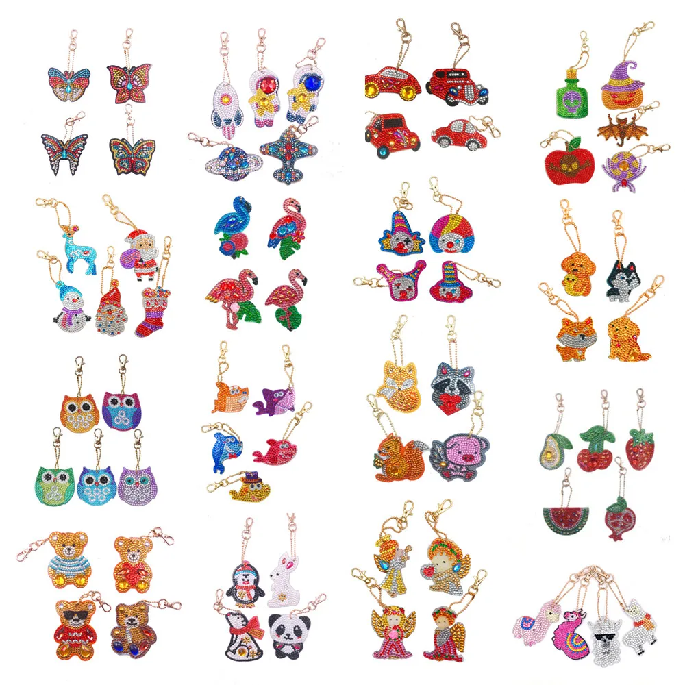 

New 4/5pcs DIY Full Drill Special Diamond Painting Keychain Cartoon Owl Cake Women Bag Pendant Keychains Jewelry Key Ring Gifts