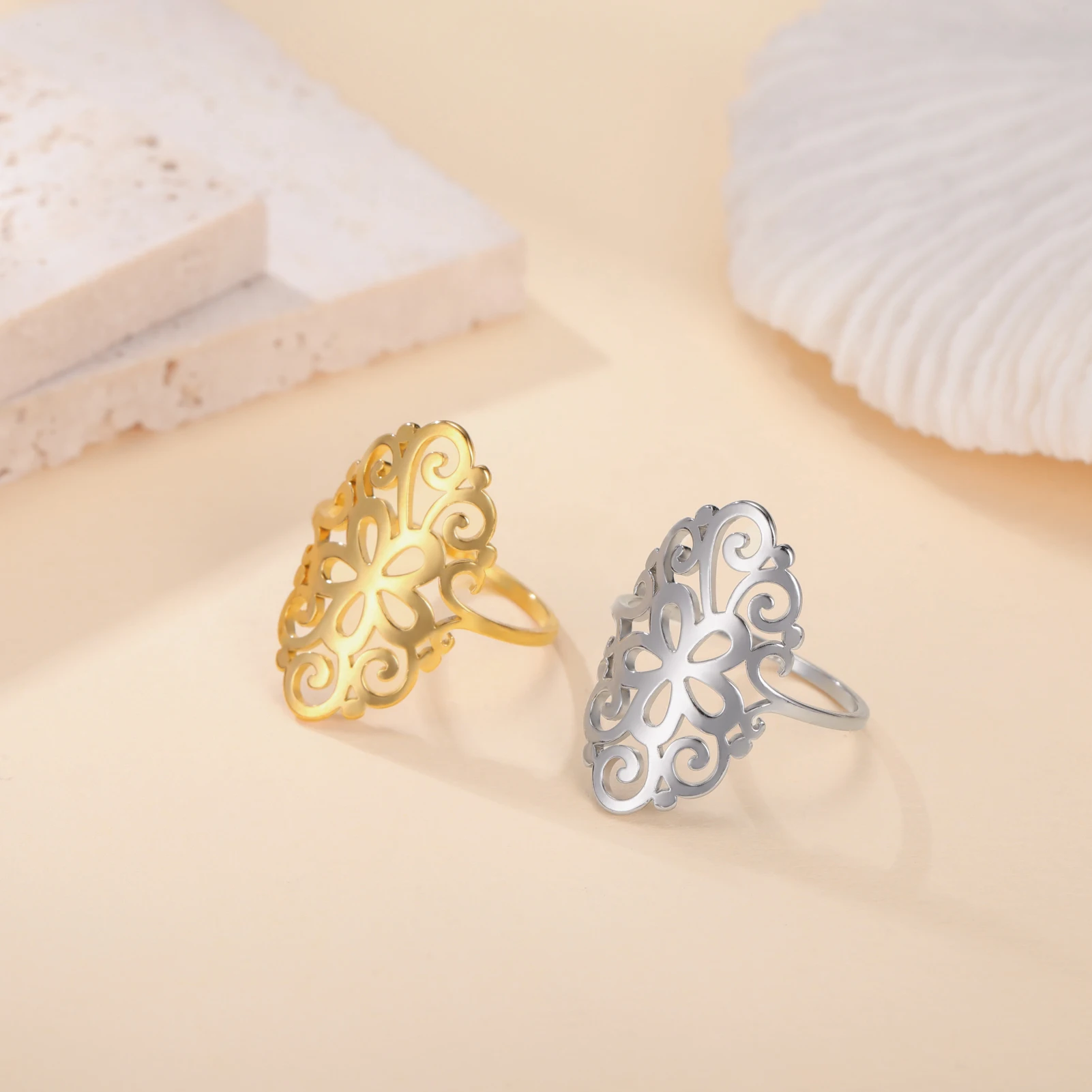 Kkjoy модные кольца из нержавеющей стали золотого цвета со скелетом и цветком для