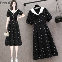 ehqaxin summer french ladies dress casual 2022 new doll collar floral loose a line short sleeve dresses for female m 4xl