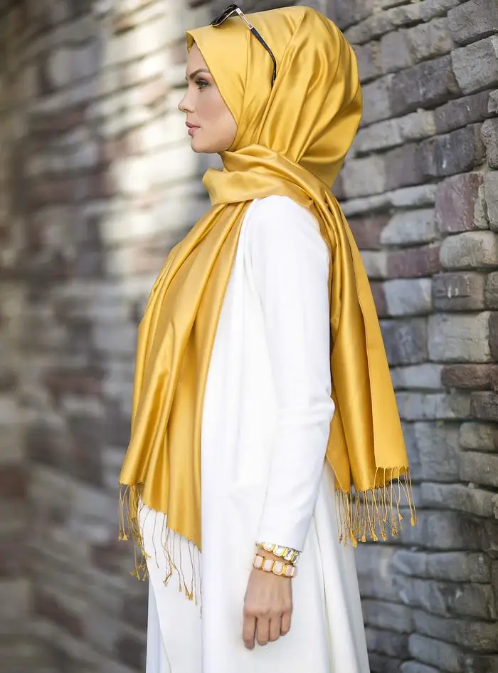 

WOMEN HIJAB WOMEN 'S SCARVES 100 SILK SHAWL ACCESSORY GOLD SARI