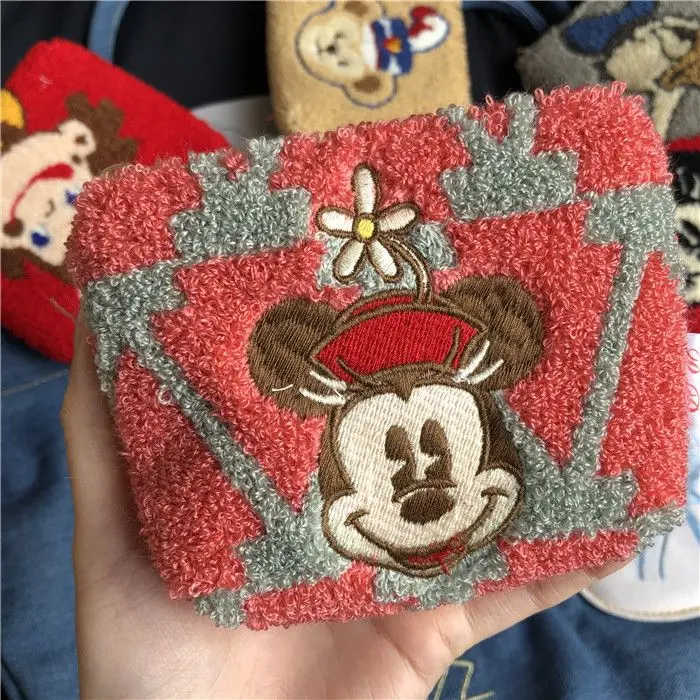 Disney Cute Minnie Wool Embroidery Mickey Coin Purse Cartoon PU Key Bag Student Car Door Card Storage